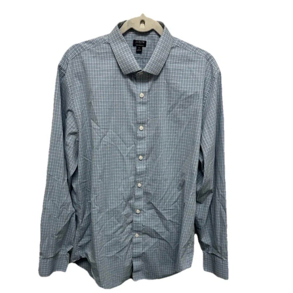 J Crew Performance Men Plaid Button Up Shirt Slim Fit Size XL Office Work Preppy